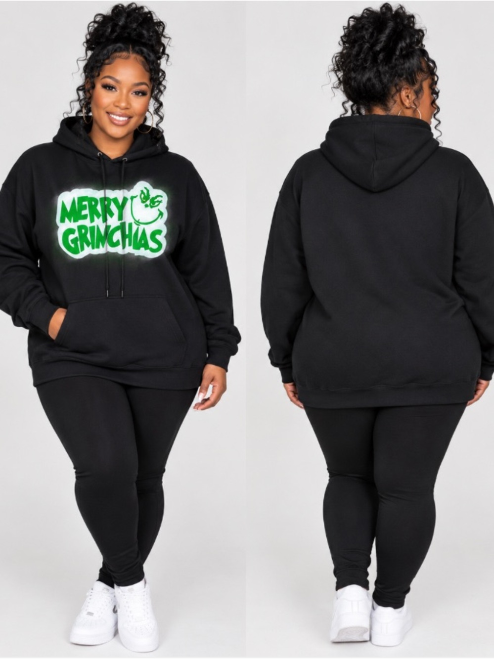 Handcrafted Gildan Black Hoodie with Green 'Merry Grinchmas' Graphic